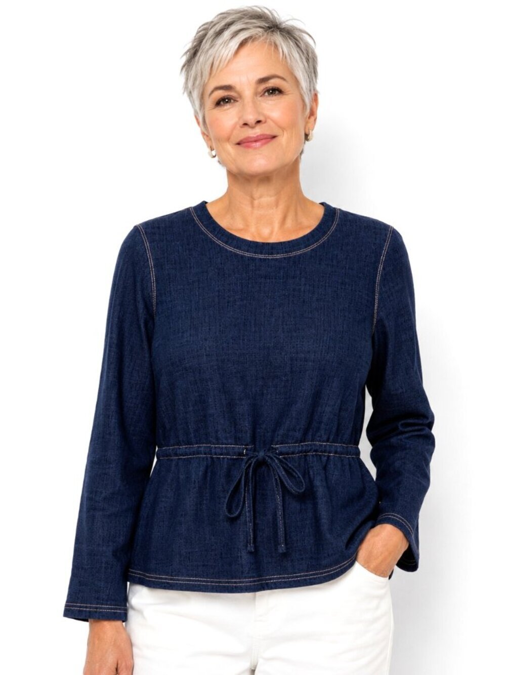 Current Air Navy Blue Tie Waist Cotton Top